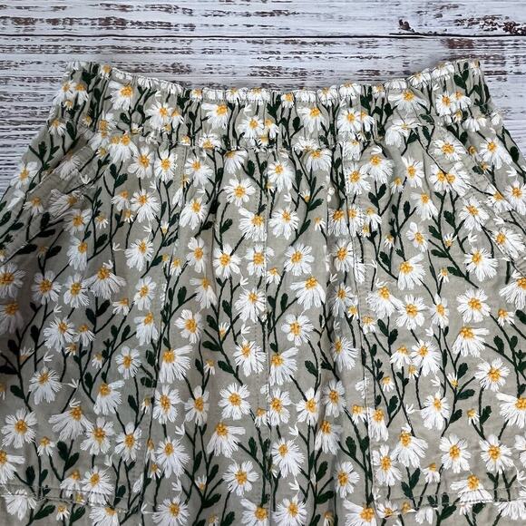 Maeve Anthropologie Skirt sz Small Khaki Daisies Floral Embroidery Pocket A Line - Picture 2 of 8